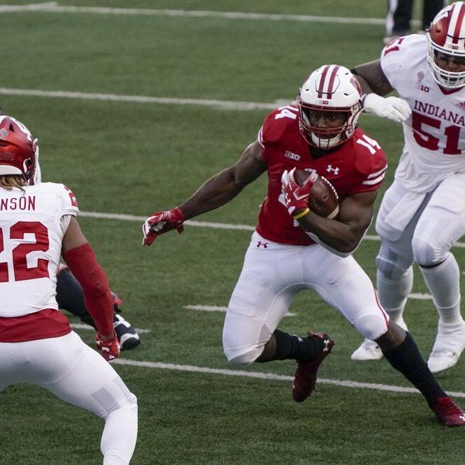 Wisconsin's Nakia Watson runs during the first half of an NCAA college football game against Indiana